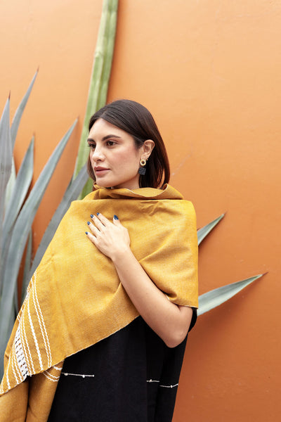Handwoven Mexican Rebozo in Mustard – Organic Cotton Shawl