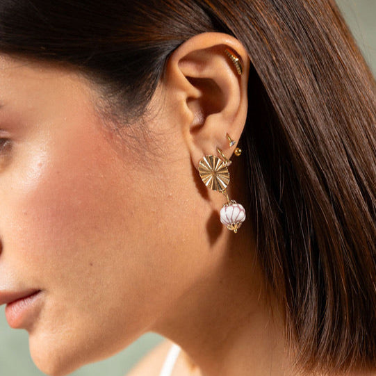 Amaya Earrings Pink & White - 18K Gold Plated Talavera