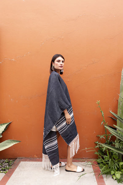 Handwoven Mexican Rebozo in Black– Organic Cotton Shawl
