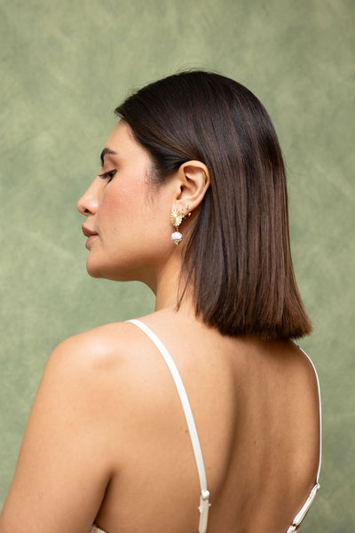 Amaya Earrings Pink & White - 18K Gold Plated Talavera