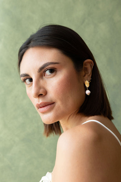 Amaya Earrings Pink & White - 18K Gold Plated Talavera