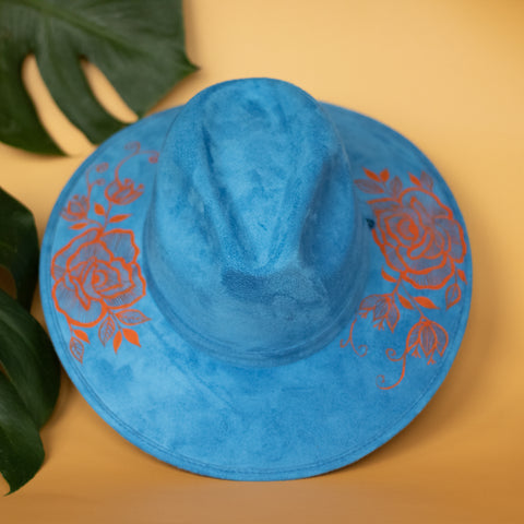 Flores Hat - Microsuede Blue and Orange