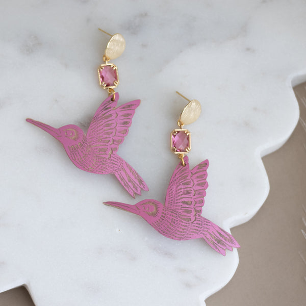 Jícara Statement Earrings  - Pink Colibri