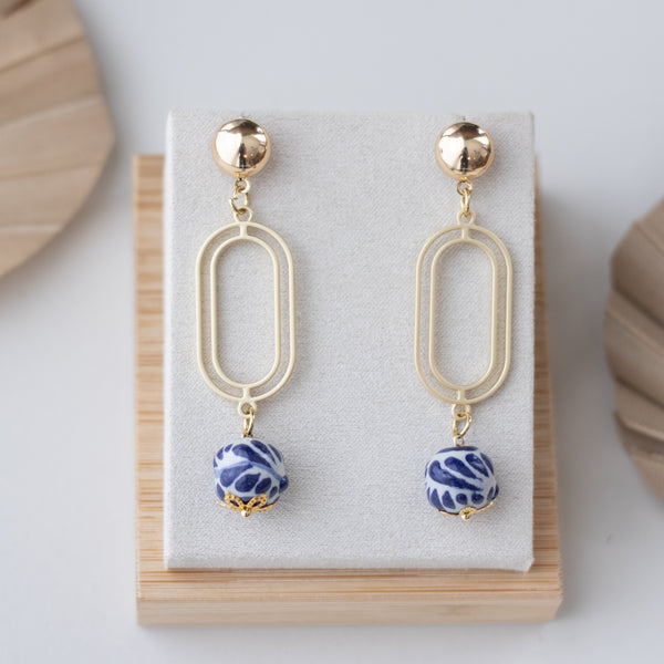 Carla Earrings Blue & White - 18K Gold Plated Talavera