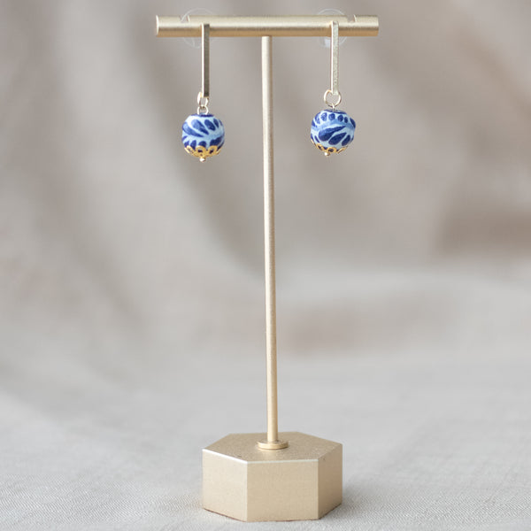 Erica Earrings Blue & White - 18K Gold Plated Talavera