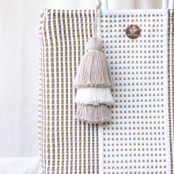 Handwoven Oaxaca Tote Bag - White & Gold