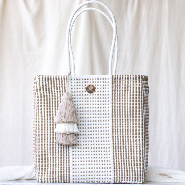Handwoven Oaxaca Tote Bag - White & Gold