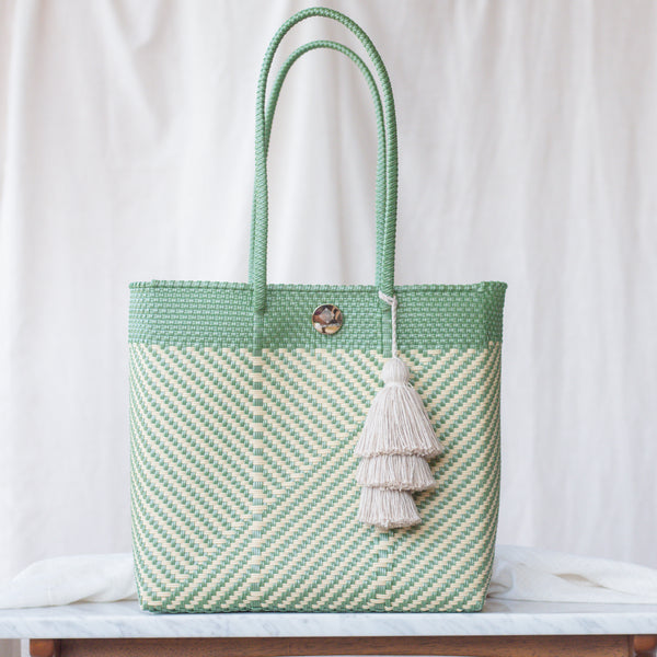 Handwoven Oaxaca Tote Bag - Green and Tan