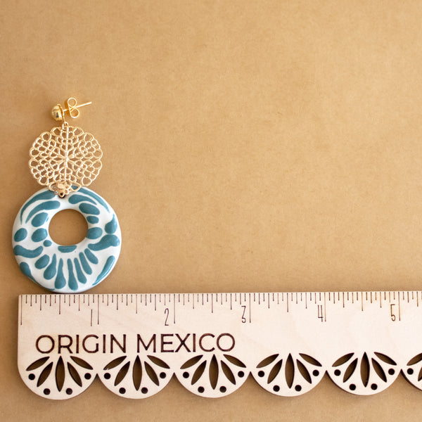 Yolanda Earrings Green and White - 18K Gold Plated Talavera