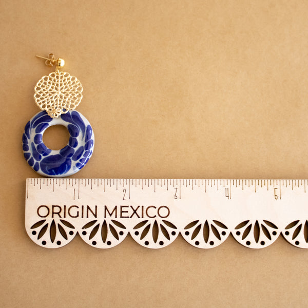 Yolanda Earrings Blue & White - 18K Gold Plated Talavera