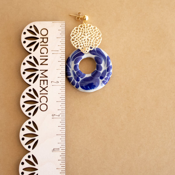 Yolanda Earrings Blue & White - 18K Gold Plated Talavera