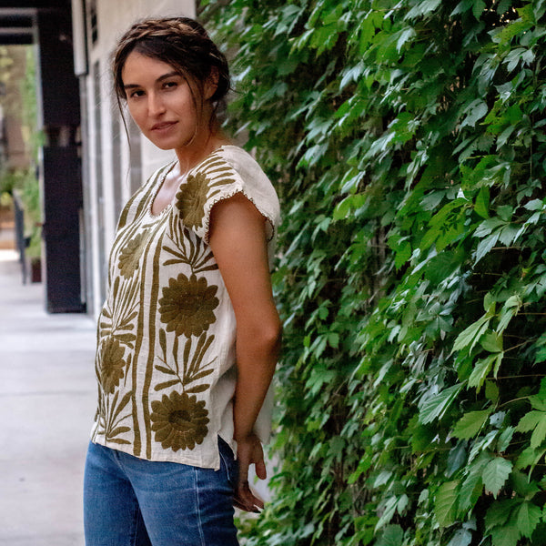 Palmita Blouse - Hand Embroidered in Oaxaca