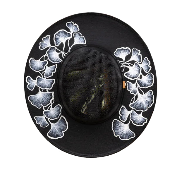 Luisa Hand Painted Wide Brim Hat - Black & White