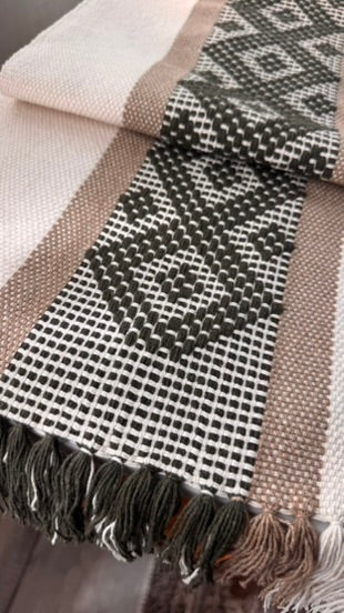 Handwoven Table Runner – Olive and Tan
