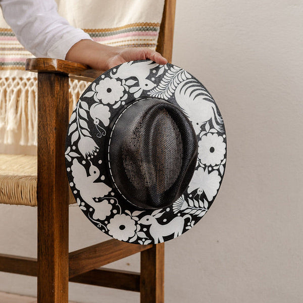 Hand Painted Luna Hat - Black & White