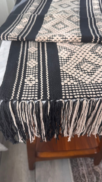 Handwoven Table Runner – Black and Sand
