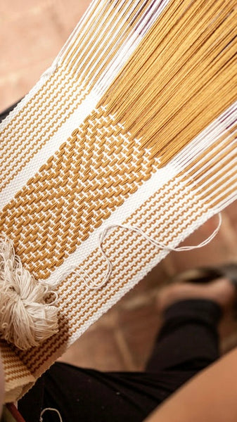 Handwoven Table Runner – White and Teal