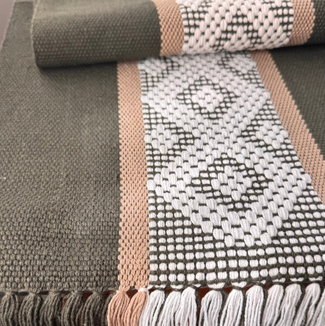 Handwoven Table Runner – Olive and Tan