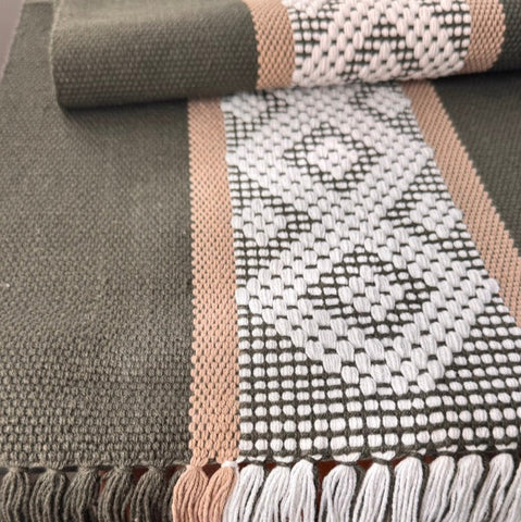 Handwoven Table Runner – Olive and Tan