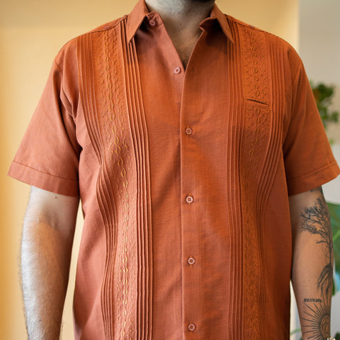 Men's Guayabera - Short Sleeve/Burnt Orange
