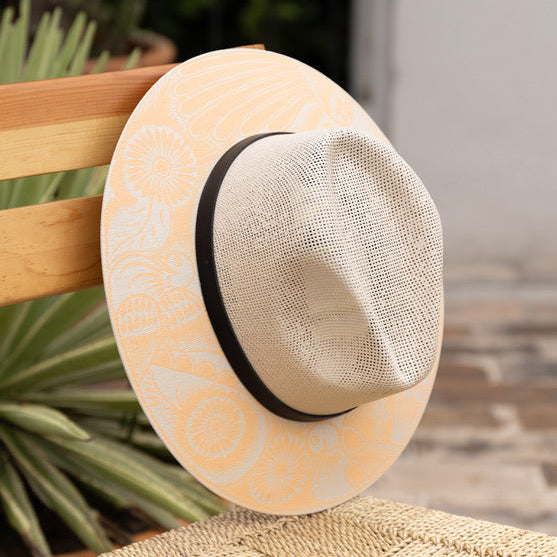Hand Painted Coral Hat - Sand & Tan
