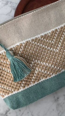 Handwoven Clutch Purse – Teal and Tan