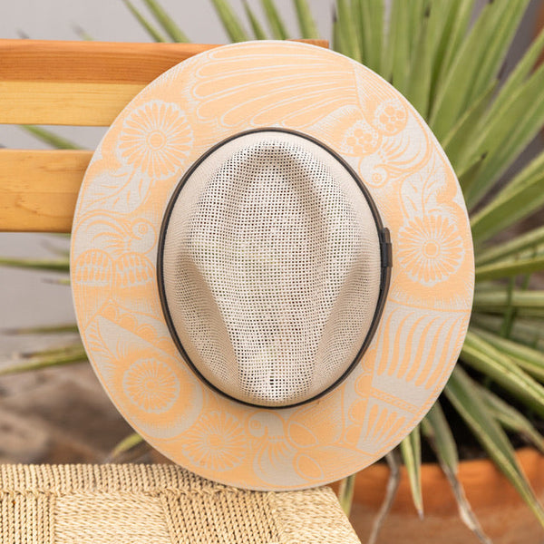 Hand Painted Coral Hat - Sand & Tan