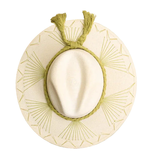 Embroidered Panama Hat - Cream and Light Green