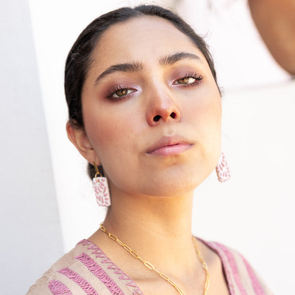 Beatriz Pink Talavera Earrings - 18K Gold Plated