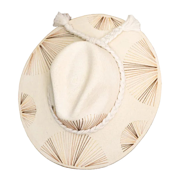 Embroidered Panama Hat - Cream and Brown