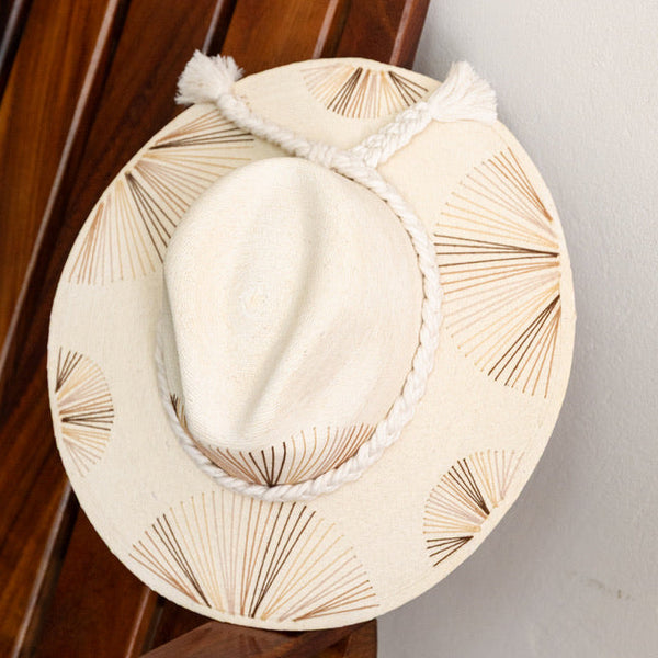 Embroidered Panama Hat - Cream and Brown