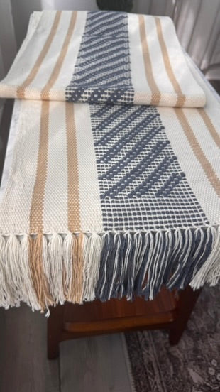 Handwoven Table Runner – Slate and Tan