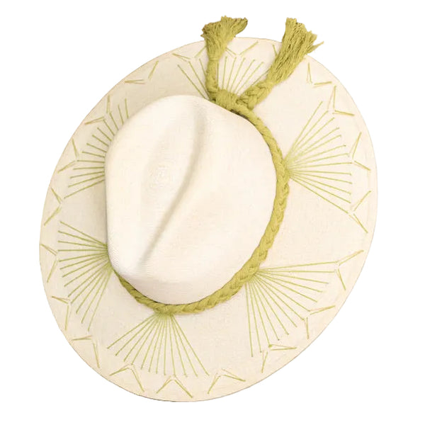 Embroidered Panama Hat - Cream and Light Green