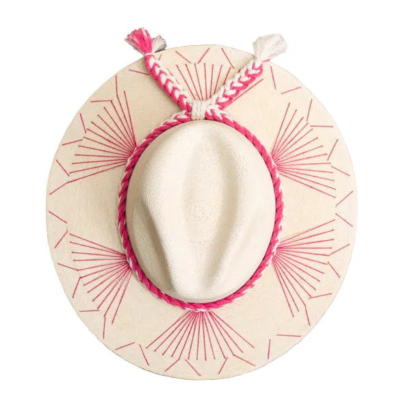 Embroidered Panama Hat - Cream and Pink