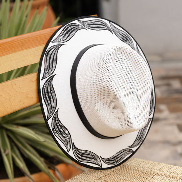 Hand Painted Pilar Hat - White & Black
