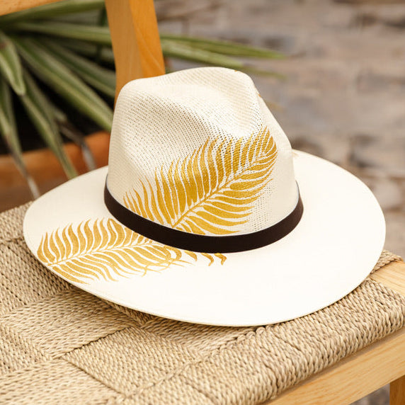 Hand Painted Lola Hat - Beige & Gold