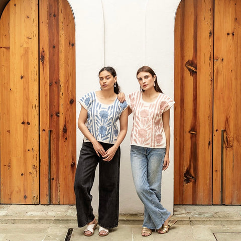 Palmita Blouse – Limited Edition: Dusty Rose & Blue