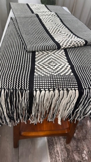 Handwoven Table Runner – Black and White