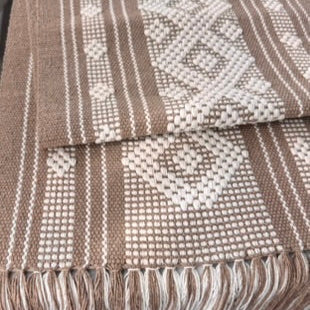 Handwoven Table Runner – Tan and White