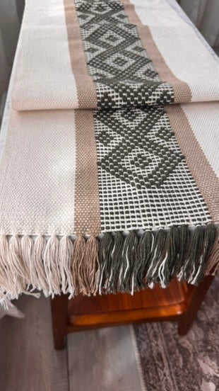 Handwoven Table Runner – Olive and Tan