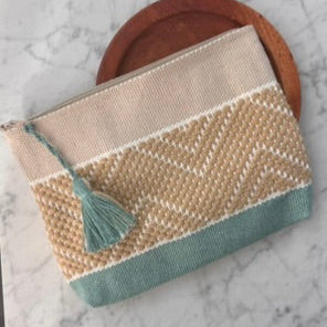 Handwoven Clutch Purse – Teal and Tan