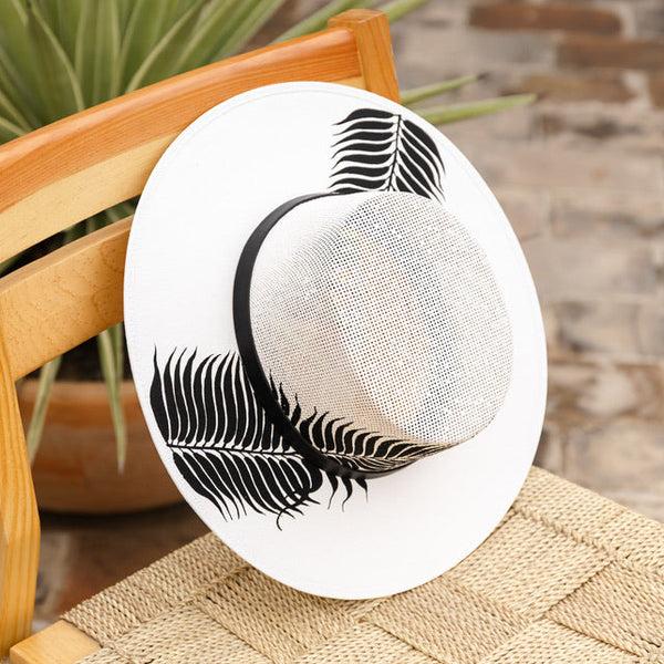 Blanca Hand Painted Wide Brim Hat - White & Black