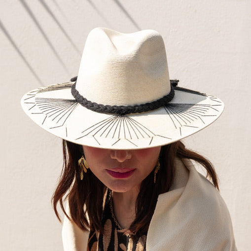 Embroidered Panama Hat - Cream and Black
