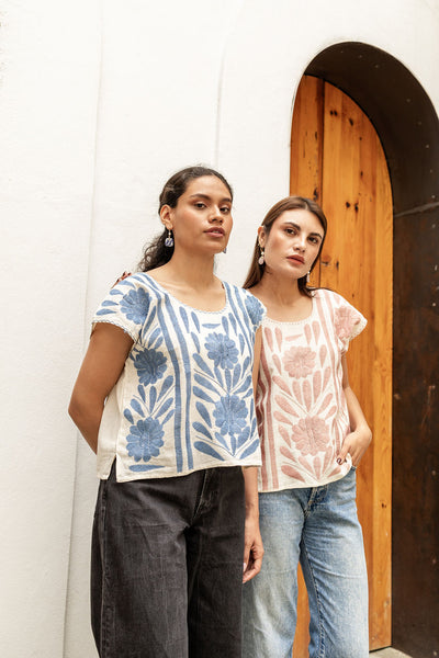 Palmita Blouse – Limited Edition: Dusty Rose & Blue