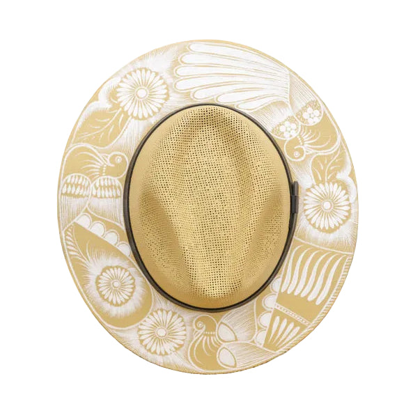 Hand Painted Perla Hat - Tan & White