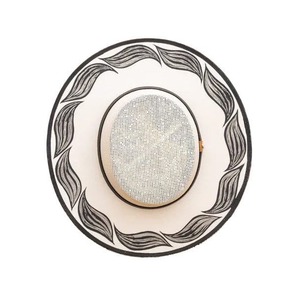 Maya Hand Painted Wide Brim Hat - Sand & White