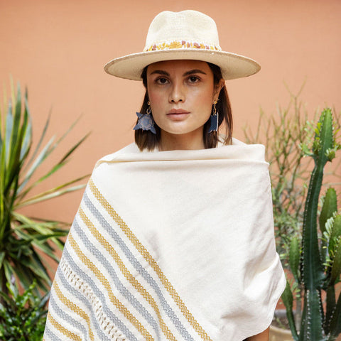 Handwoven Mexican Rebozo in Mustard and Grey – Organic Cotton Shawl
