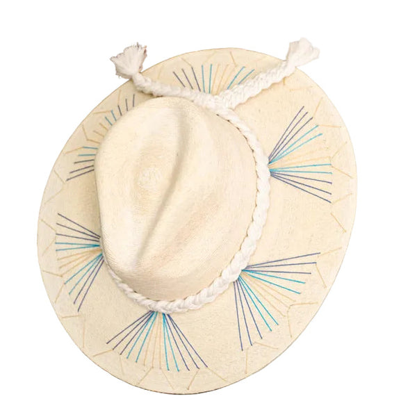 Embroidered Panama Hat - Cream and Blue