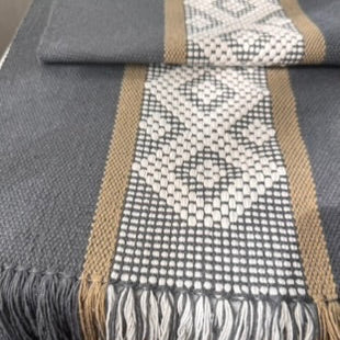 Handwoven Table Runner – Grey and Tan