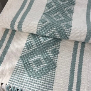 Handwoven Table Runner – White and Teal